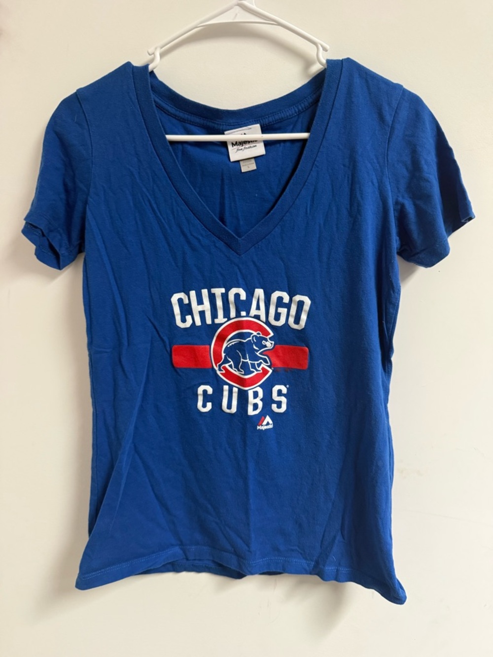 Majestic Royal Blue Chicago Cubs V-Neck Tee with Red Accent